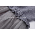 Girl's Knitted Ruffled Neck Silver Crepe Winter Dress